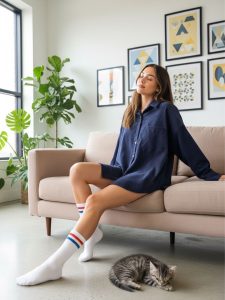 Oversized  Κοτλέ Shirt in navy zen