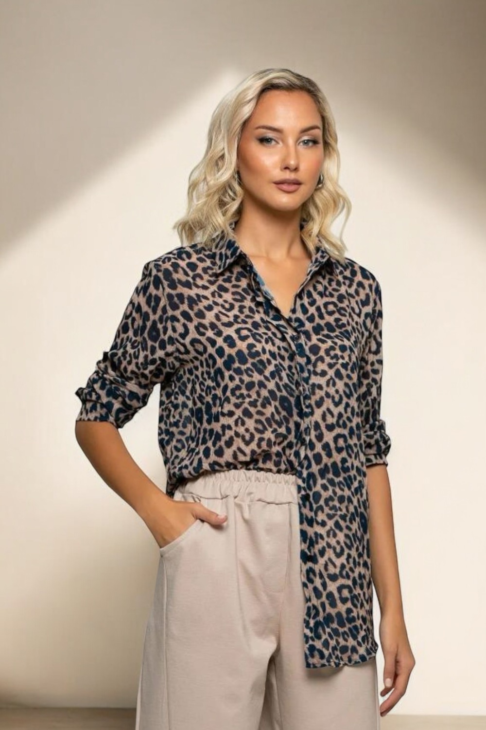 Πουκάμισο Εμπριμέ Sheer in Navy-Sand Πουκάμισο Εμπριμέ Sheer in Navy-Sand