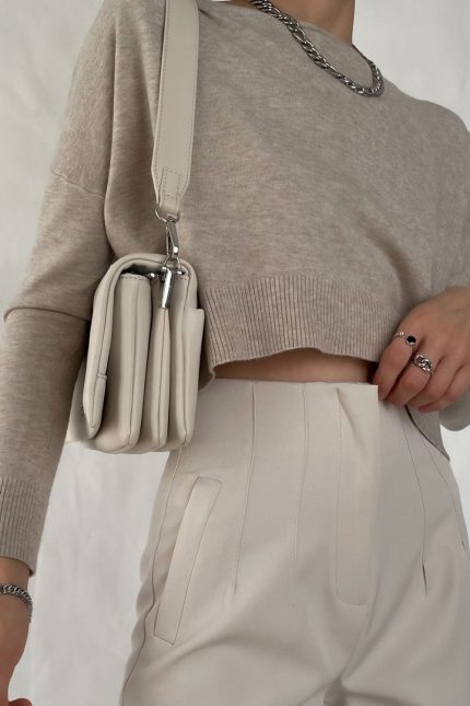 Crop Soft Πουλόβερ in Taupe