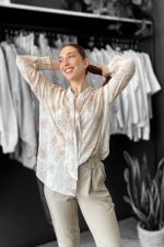 Πουκάμισο με Δέσιμο Εμπριμέ Sheer in sand