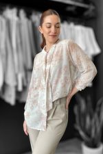 Πουκάμισο με Δέσιμο Εμπριμέ Sheer in sand