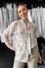 Πουκάμισο με Δέσιμο Εμπριμέ Sheer in sand