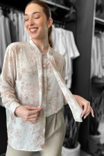 Πουκάμισο με Δέσιμο Εμπριμέ Sheer in sand