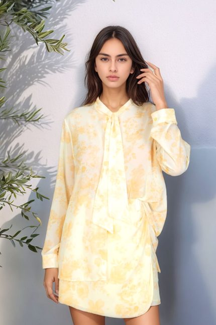 Set Floral Φούστα και Πουκάμισo in yellow