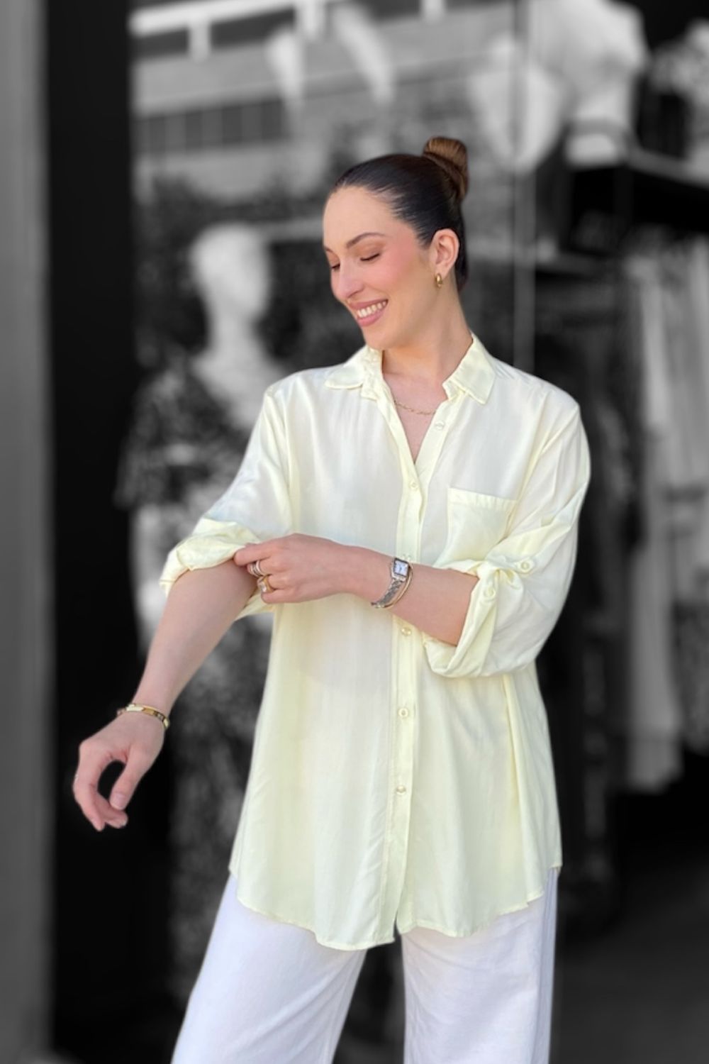 Viscose ALL OVER buttons shirt in yellow (6)