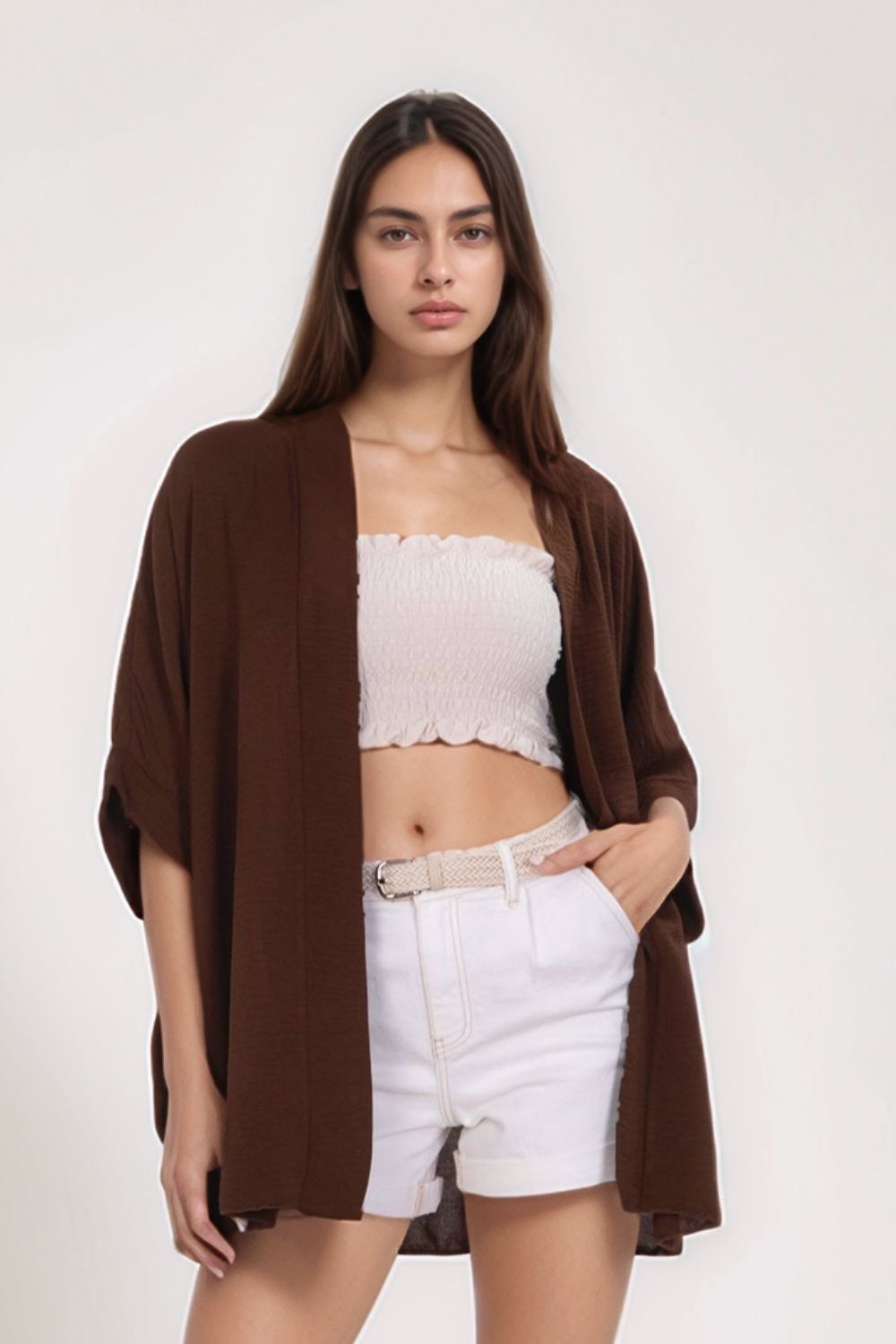 Crepe Kimono in Brown (2) Crepe Kimono in Brown