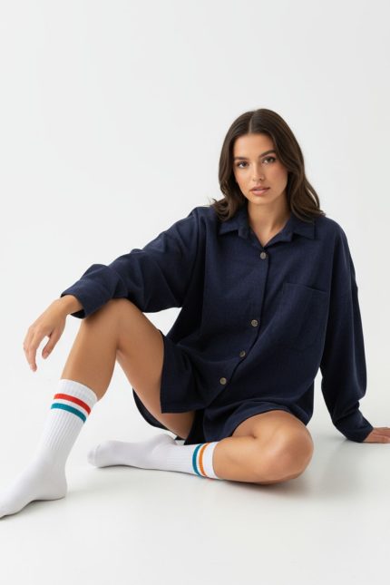 Oversized  Κοτλέ Shirt in navy