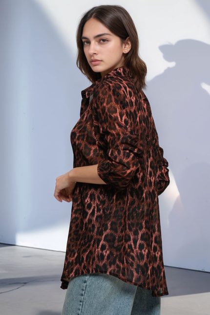 Christina Πουκάμισο Animal Print Sheer
