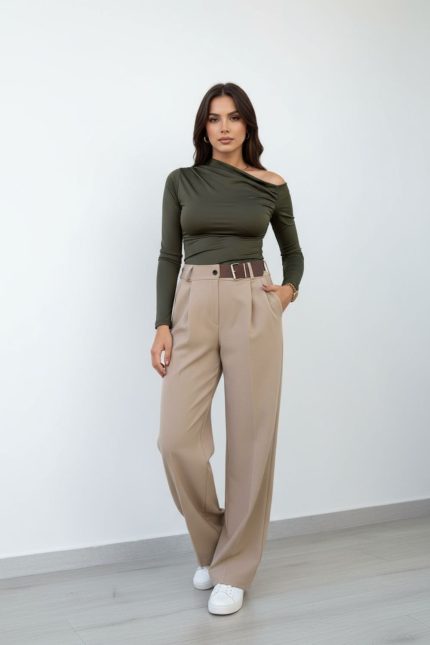 Cut Shoulder Top in Khaki