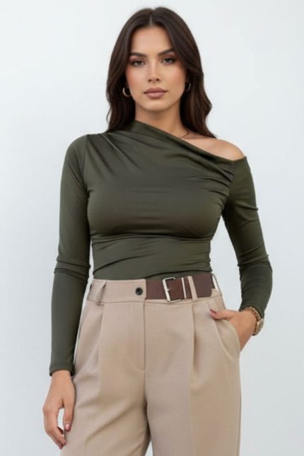 Cut Shoulder Top in Khaki