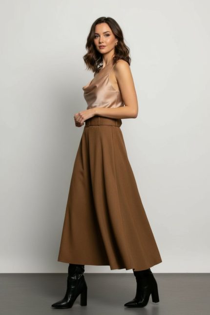 Midi Suede Φούστα in Camel