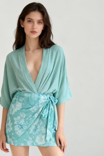 Mini Κρουαζέ Φούστα Floral Pattern in mint