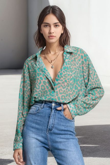 Πουκάμισο Εμπριμέ Sheer in Mint Sand