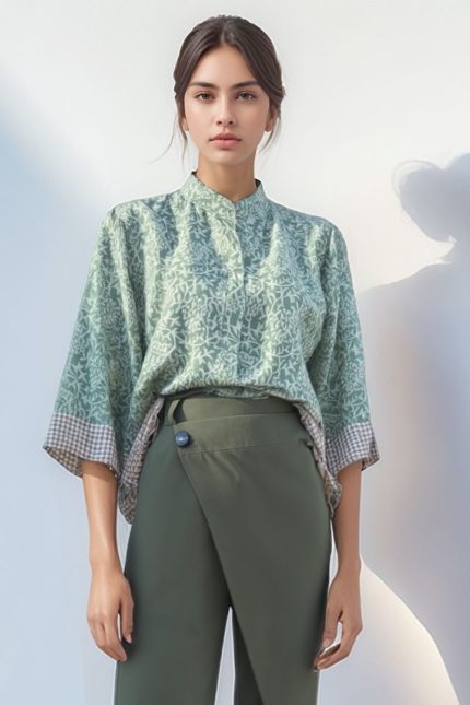 Satin Mao Πουκαμίσα in Khaki