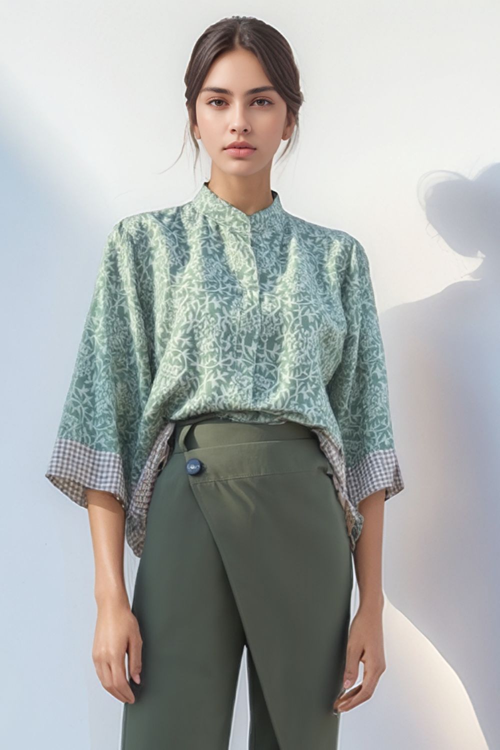 Satin Mao Πουκαμίσα in Khaki Satin Mao Πουκαμίσα in Khaki