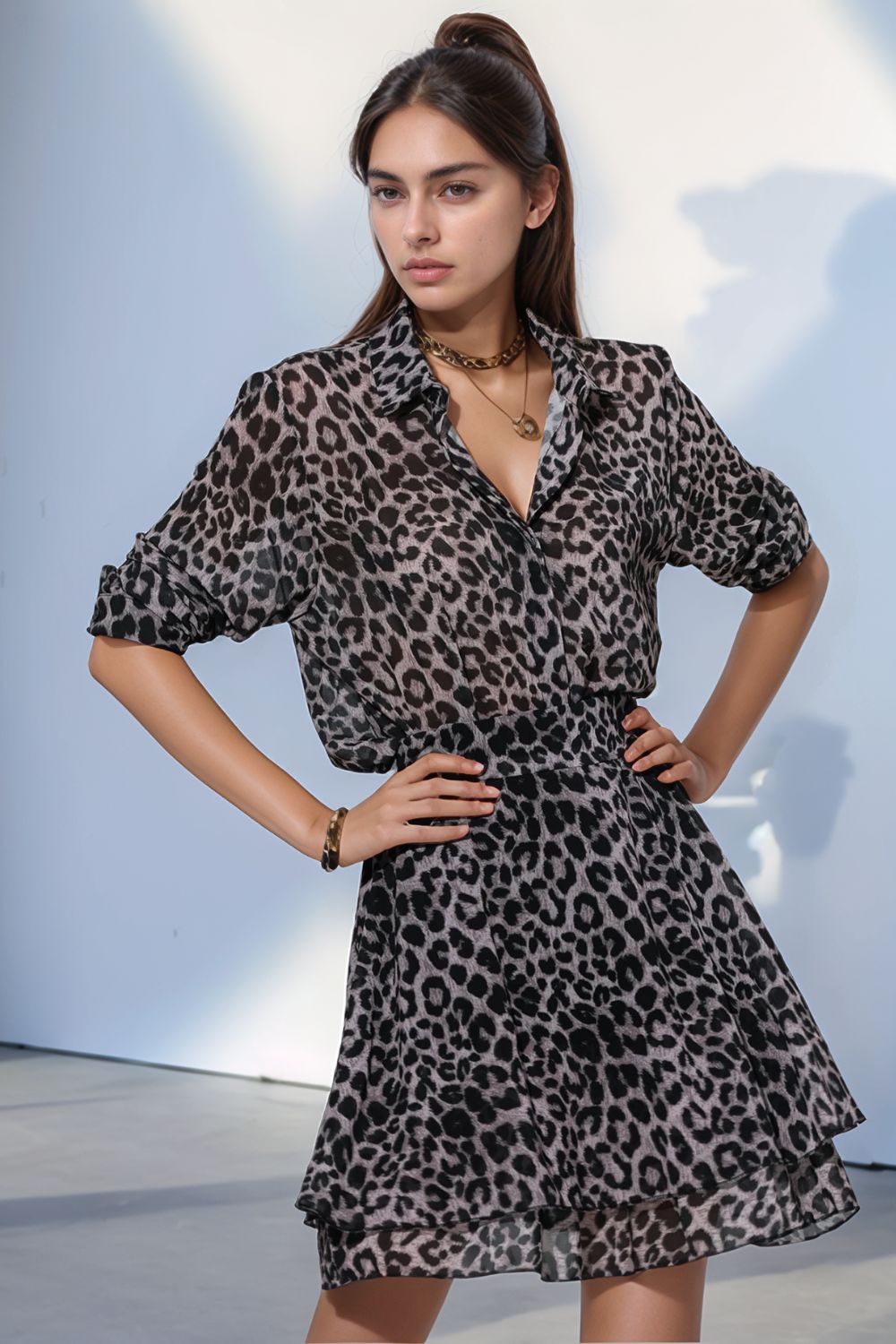 Set Animal Print Φούστα & Πουκάμισο in Grey Set Animal Print Φούστα & Πουκάμισο in Grey