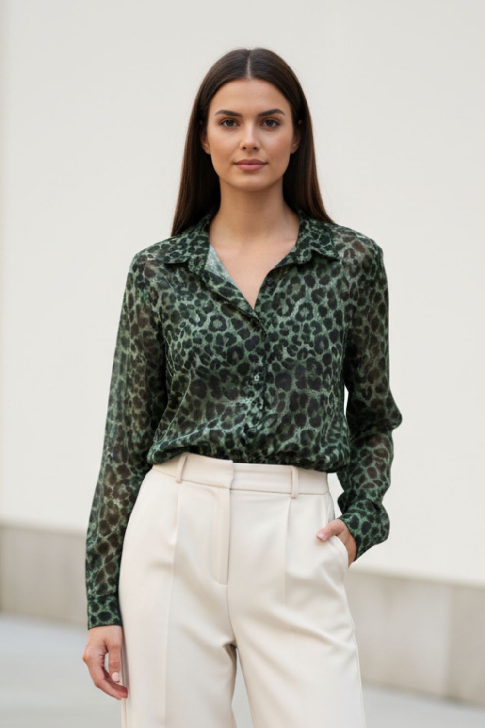 Amalia Πουκάμισο Εμπριμέ Sheer in Khaki Amalia Πουκάμισο Εμπριμέ Sheer in Khaki