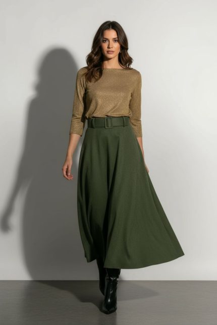 Γυναικεία midi suede φούστα σε μπεζ απόχρωση – άνετη γραμμή και premium υφή