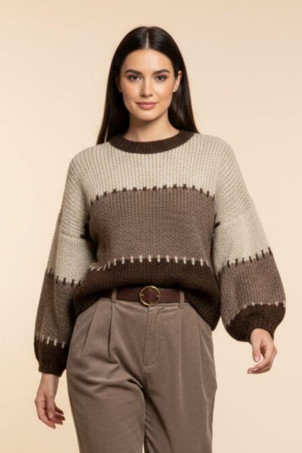 Fluffy Πουλόβερ Viscose and Wool in Brown