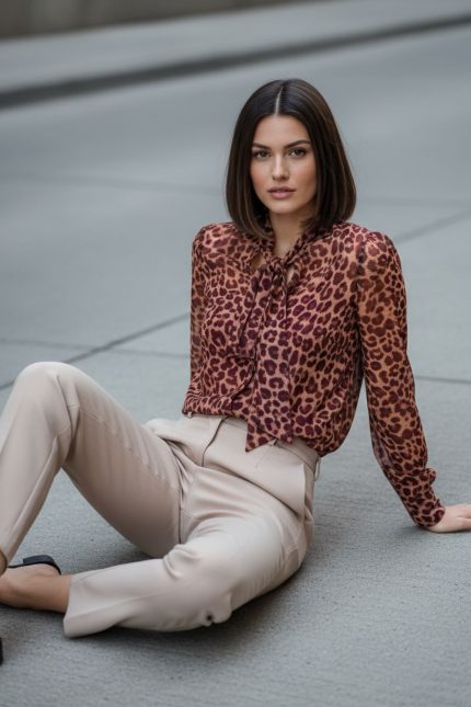 Glow Πουκάμισο με Δέσιμο Animal Print in Burgundy