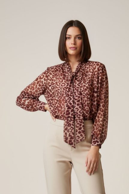 Glow Πουκάμισο με Δέσιμο Animal Print in Burgundy