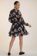 Lurex Wrap Mini Dress with Floral Print & Belt