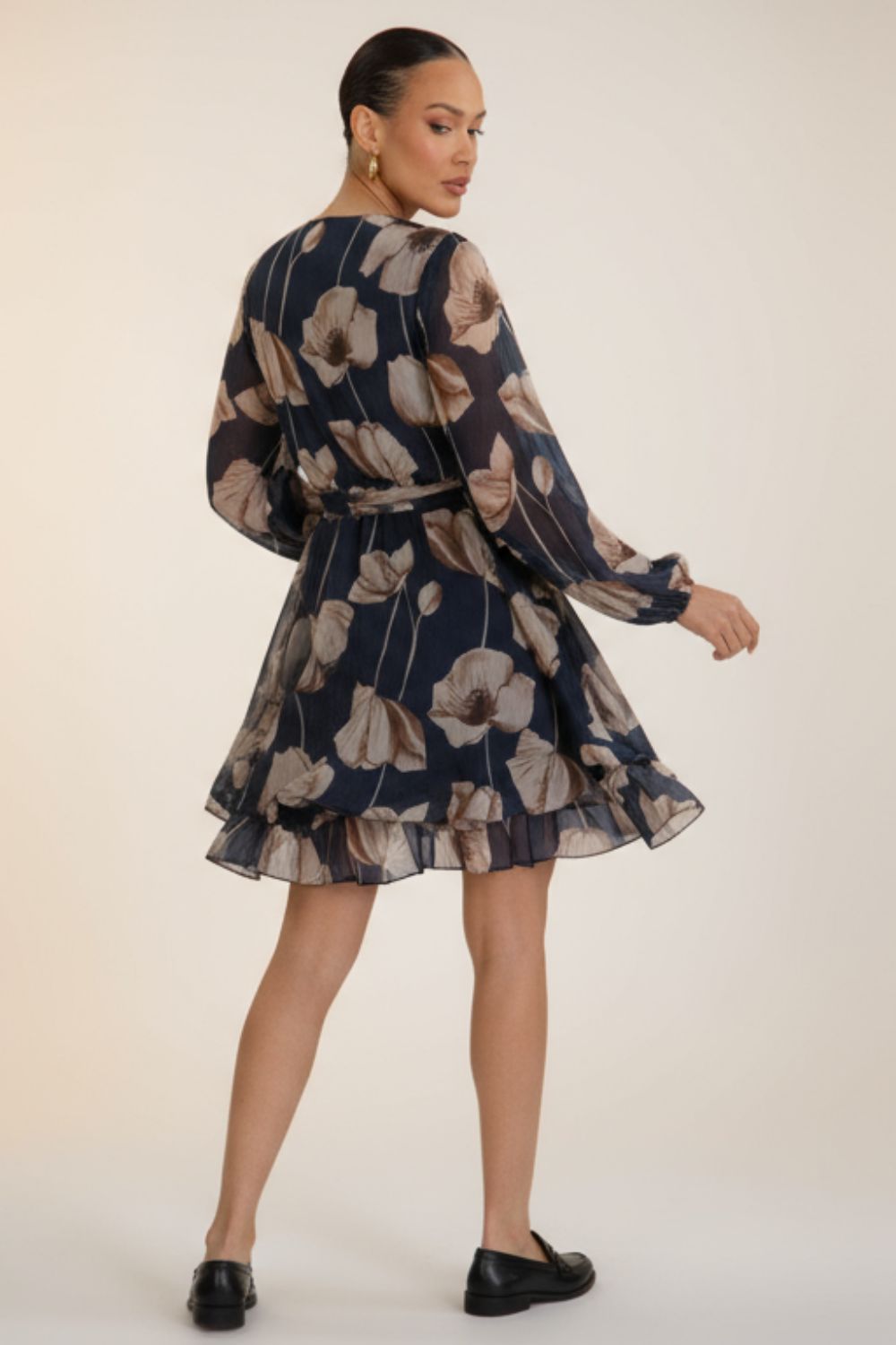 Lurex Wrap Mini Dress with Floral Print & Belt (3) Lurex Wrap Mini Dress with Floral Print & Belt