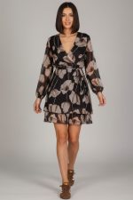 Lurex Wrap Mini Dress with Floral Print & Belt