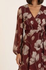 Lurex Wrap Mini Dress with Floral Print & Belt