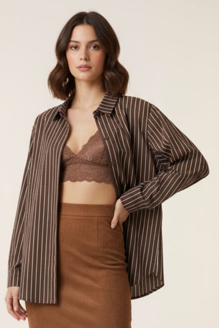cotton Shirt – Ριγέ Καφέ Πουκάμισο