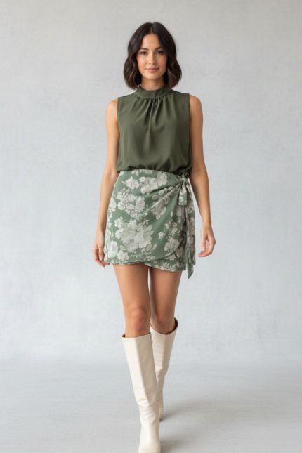 Mini Κρουαζέ Φούστα Floral in Sage