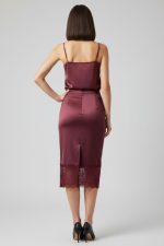 Lace Satin Midi Skirt in Burgundy