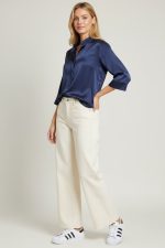 City Σατινέ Πουκάμισο με Μάο Γιακά in navy