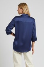 City Σατινέ Πουκάμισο με Μάο Γιακά in navy