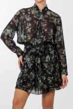 Floral set πουκάμισο και φούστα in khaki