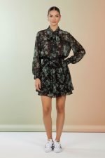 Floral set πουκάμισο και φούστα in khaki