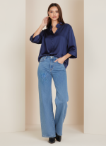 City Σατινέ Πουκάμισο με Μάο Γιακά in navy