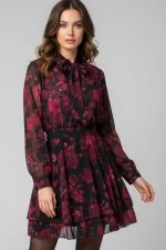 Floral set πουκάμισο και φούστα in burgundy