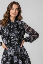 Floral set πουκάμισο και φούστα in grey