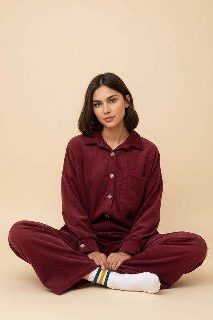 Oversized  Κοτλέ Shirt in burgundy