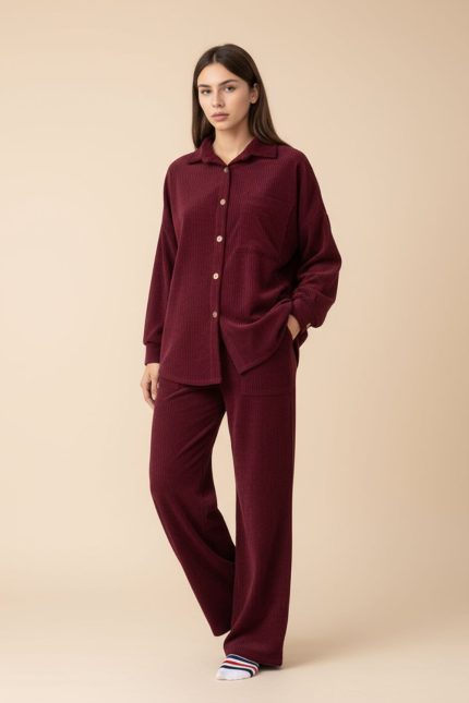 Oversized  Κοτλέ Shirt in burgundy