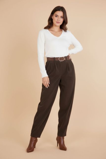 Κοτλέ Παντελόνι Carrot Fit  in Brown