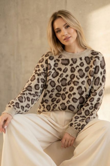 Animal Print Sweater in Taupe