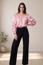 Satin Off-Shoulder Top in pink