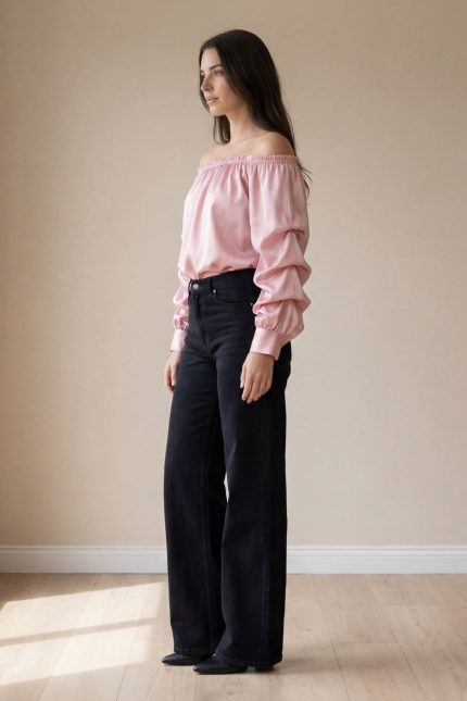 Satin Off-Shoulder Top in pink