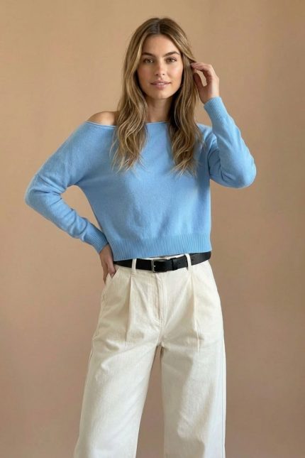 Crop Soft Sweater in Baby Blue