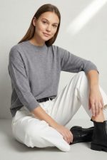 Nickie Round Neck Viscose Πουλόβερ in grey