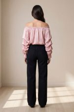 Satin Off-Shoulder Top in Baby Pink
