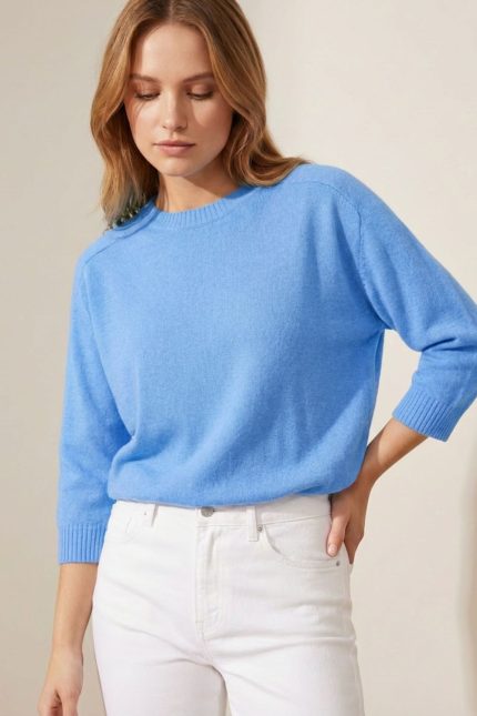 Nickie Round Neck Viscose Πουλόβερ in blue