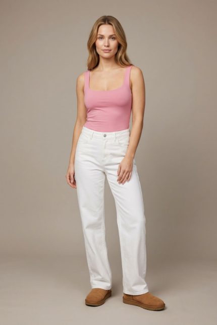 Viscose Tank Top με Φαρδιά Ράντα in baby pink